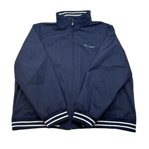 Champion‎ Bomber Jacket Mens XL Navy Blue Full Zip Windbreaker Striped Cuffs